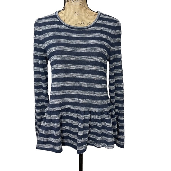 ANTHROPOLOGIE Postmark Striped Peplum Pullover Blouse Blue and Grey Size Medium - Picture 1 of 10